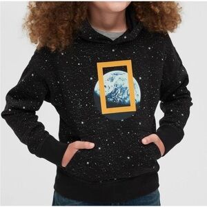 GAP Kids x National Geographic Unisex Black Moon Hoodie Sweatshirt size 12